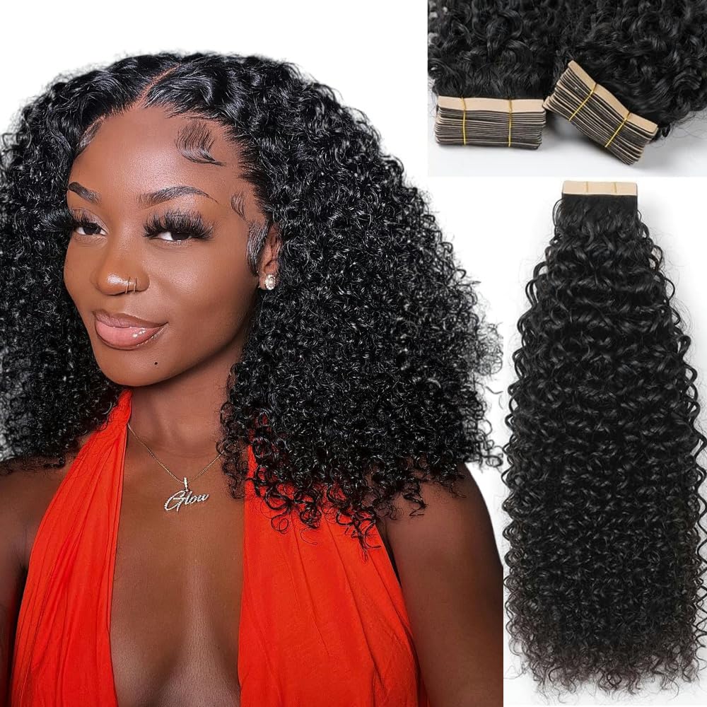 14Inch Kinky Curly Tape in Hair Extensions Tape in Hair Extensions Human Hair for Black Women Tape in Hair Extensions Human Hair Kinky Curly Tape in Extensions 40Pcs 60g 