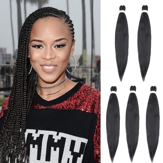 26" Pre Stretched Braiding Hair Professional Hot Water Setting Synthetic Fiber Crochet Braids Braiding Hair Extensions Twist Braid 3 Bundles/Lot Natural Black