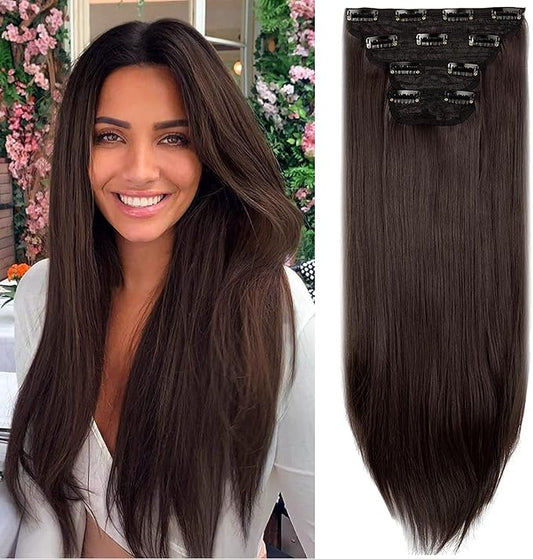 24" Long Straight Clip in Hair Extensions 4 PCS 11Clips - Various colours