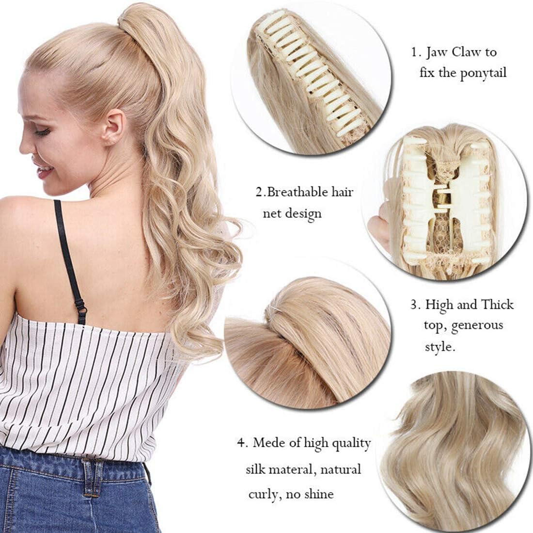 Long Short Claw Ponytail Hair Extensions One Piece Cute Clip in on Ponytail Jaw Claw on Straight Curly Hairpiece Brown Blonde Black Ombre 12" Curly Dark Black