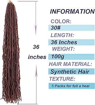 JHZHONG Soft Locs Goddess Curly Wavy Pre-lopped Goddess Locs Dreadlocs Synthetic Hair Extensions-36inch 8Packs（30#-Brown)