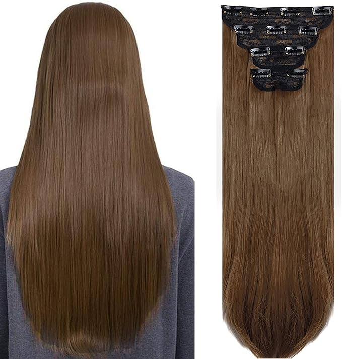 24" Long Straight Clip in Hair Extensions 4 PCS 11Clips - Various colours
