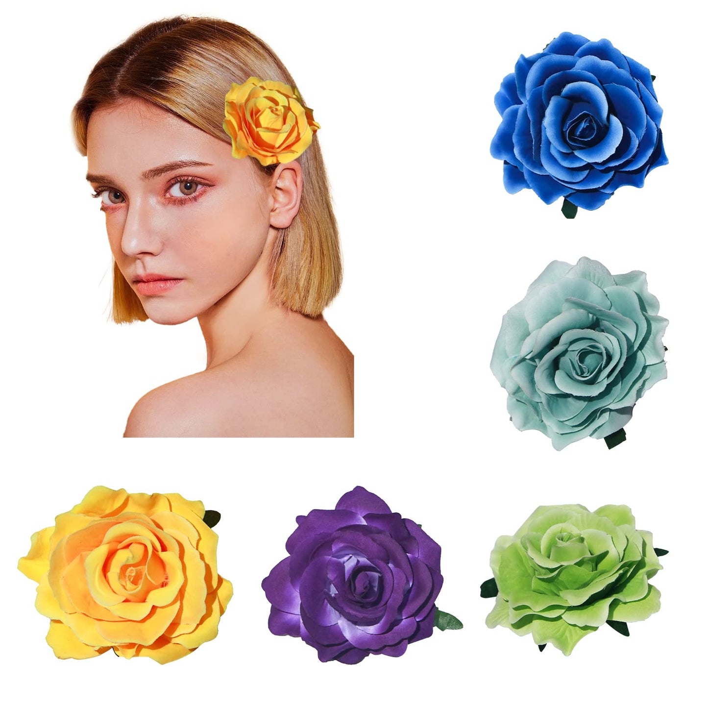 Ever Fairy Colorful Rose Flower Hair Clips for Women Girls Hair Accessories (Set 5)
