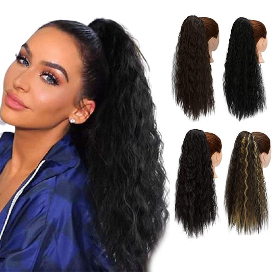 22" ZAIQUN Long Drawstring Ponytail Extension Synthetic 22" Kinky Straight Bun Ponytail Clip on Hair Extensions Ponytail for Women(dark black)