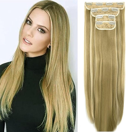 18" Long Straight Clip in Hair Extensions 4 PCS 11Clips Hair Extensions Synthetic Fiber Full Head Clip in on Hair Extensions Clip on Double Weft for Women Girls  - Various colours