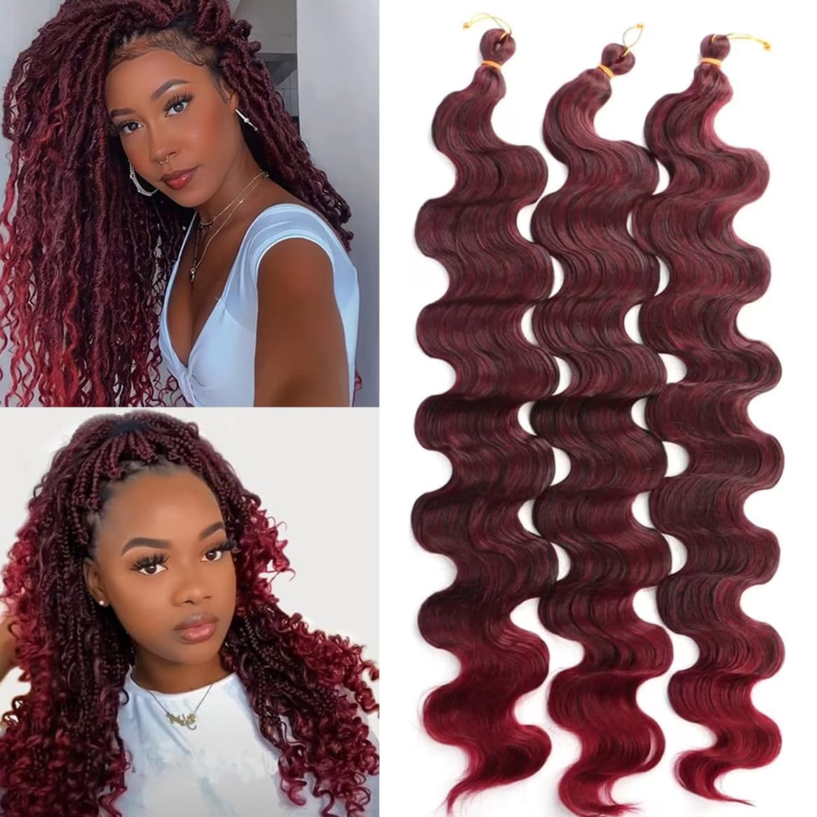 26 Inches Body Wave Crochet Hair Extensions, Natural Loose Wave Braiding Crochet Hair Synthetic Hair Extensions (T1B/BUG)