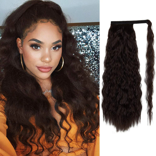 22" Magic Paste Curly Yaki Ponytail Extensions - Black Brown