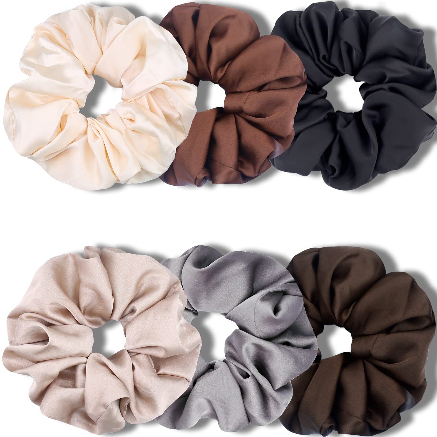 Large Scrunchies for Women Thick Hair, Premium Velvet Satin Big Scrunchy, Soft Ropes Ponytail Holder Hair Accessories, 6 Pack (Neutral Color)
