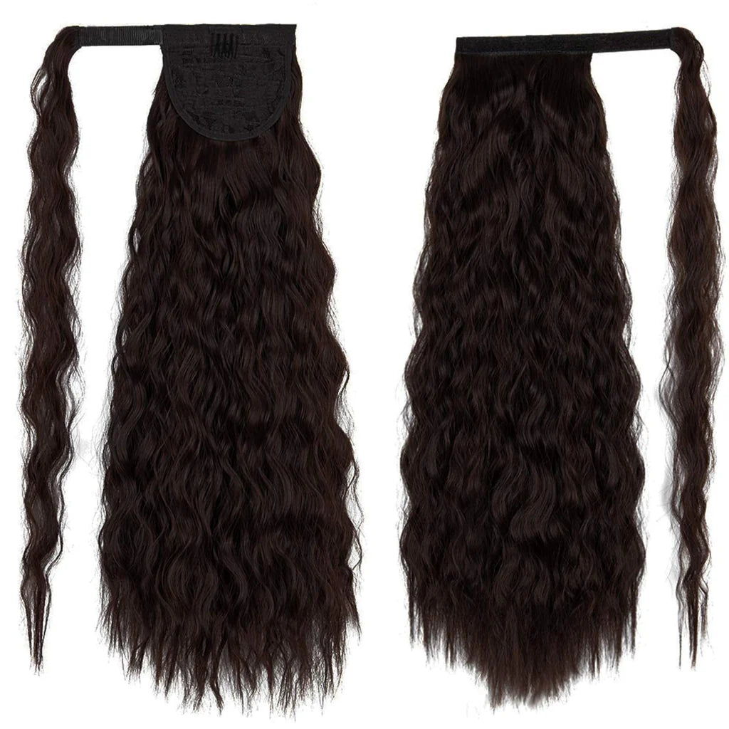 22" Magic Paste Curly Yaki Ponytail Extensions - Black Brown