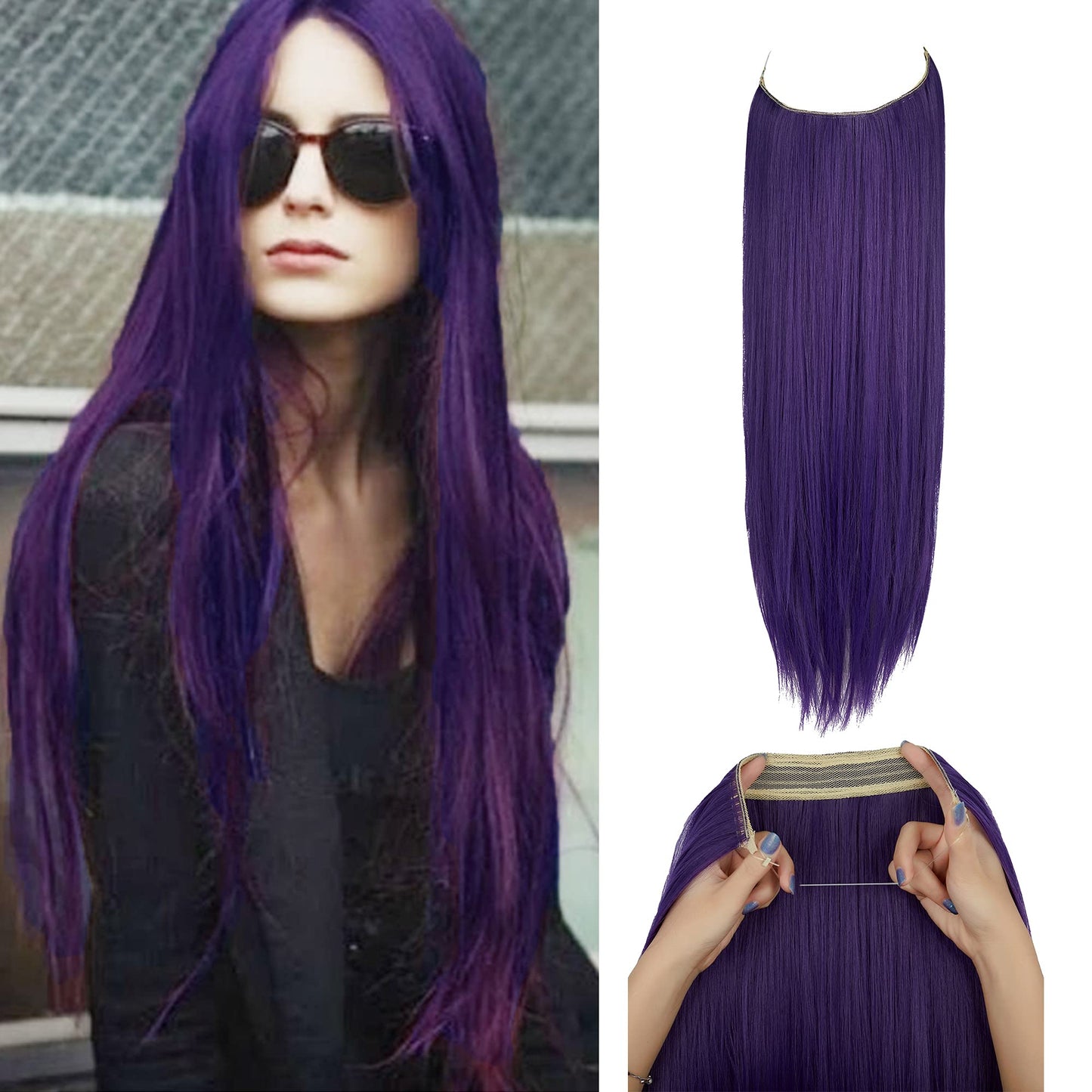22" Secret Wire Hidden Hair Extension Long Wave Hairpiece Straight No Clip - Various