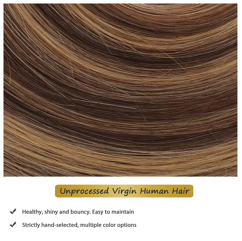 18" Dressmaker, 100% Remy Human Hair Extensions, Full Head 8 Pcs Thin Weft Mix P6 27 Medium Brown Dark Brown, Clip in