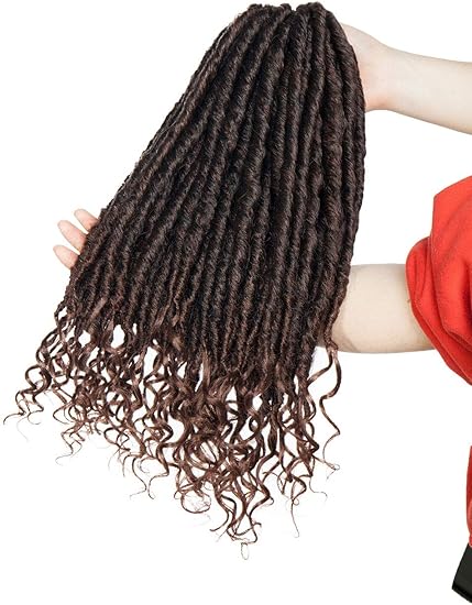 16" Goddess Crochet Braiding Hair Extensions Hairpieces with Wavy Curly Ends Faux Locs Hair Braids Crochet Locs for Women 16" 6 Bundles - Black mix Light Auburn