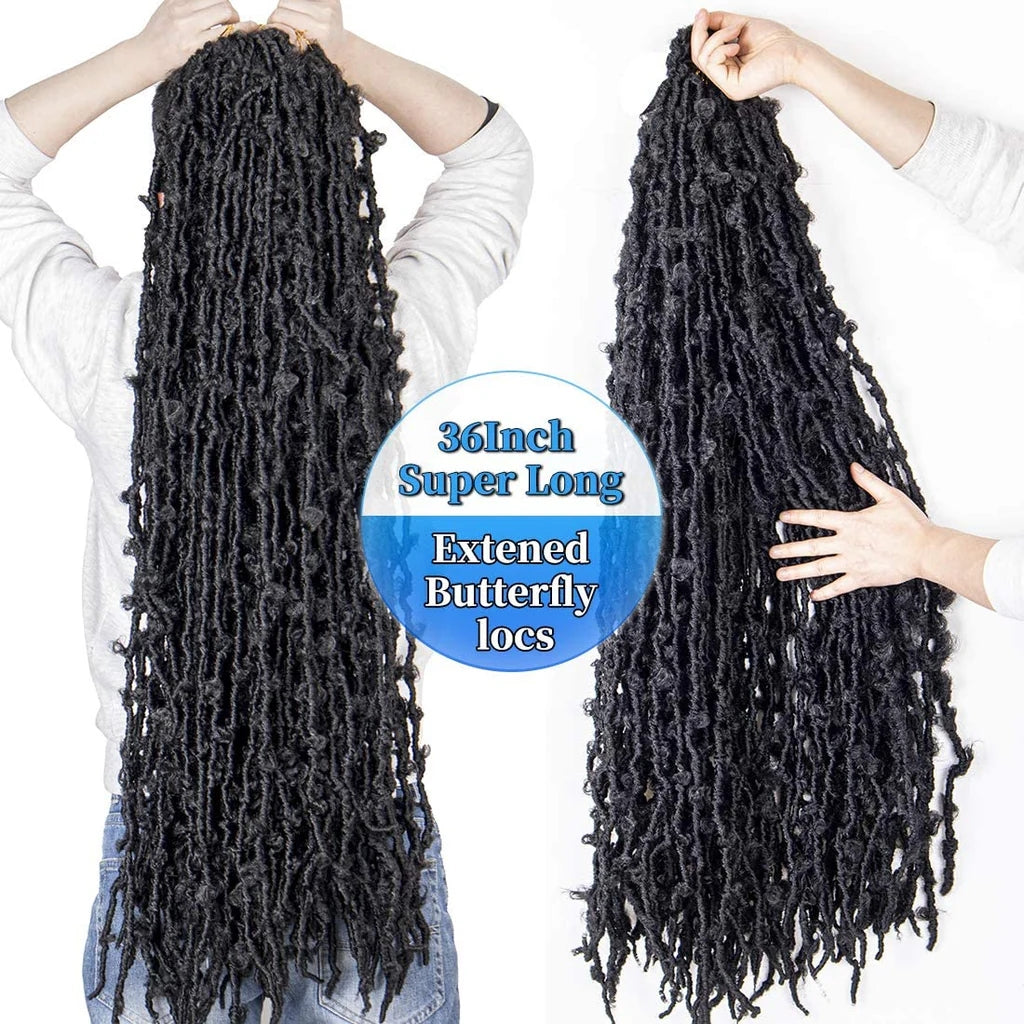 36 Inch Butterfly Locs Crochet Hair 3 Packs Long Faux Locs Crochet Braids Pre looped Distressed Butterfly Soft Locs Crochet Dreadlocks Synthetic Hair Extensions