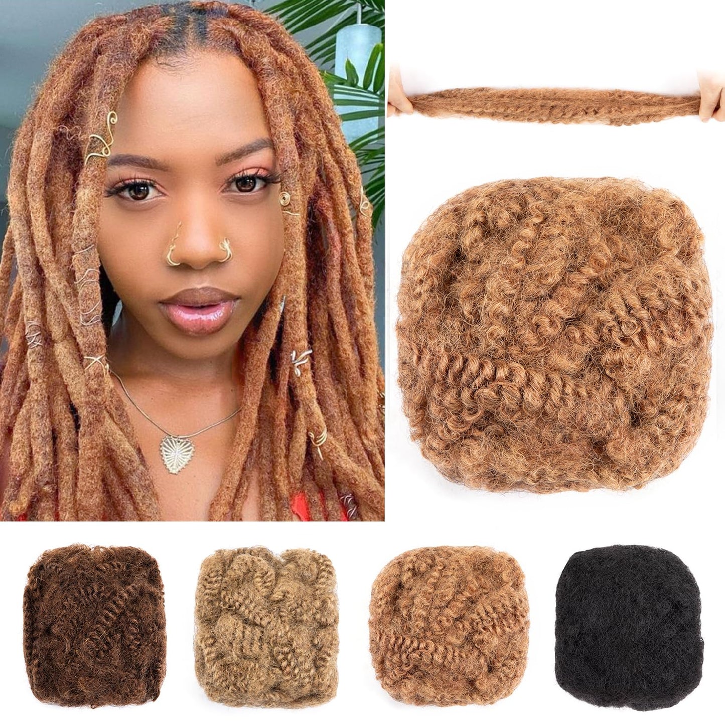 Originea 2 Packs Afro Kinkys Bulk Human Hair for Dreadlocks and Twist Braiding 100g 100% Human Hair Soft Afro Kinky Curly Hair Bulk for Dreads (8 Inch #30)