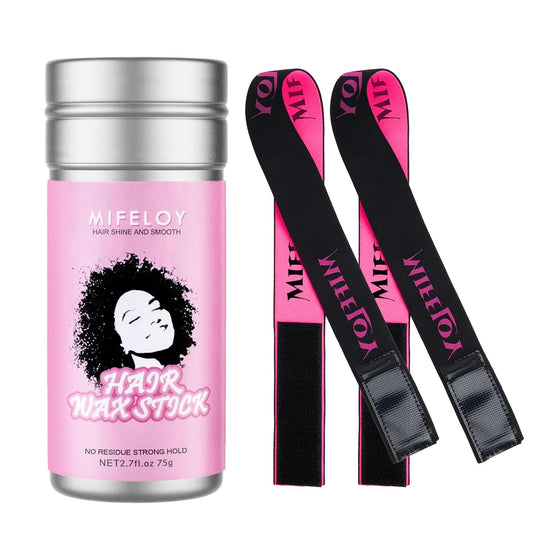 Hair Wax Stick with 2 Elastic Wig Bands, Hair Pomade Tamer for Smoothing Flyaways Edge Control Taming Frizz Baby Hair, Lasting Styling Cream Gel, Women Slick Back Hair Glue