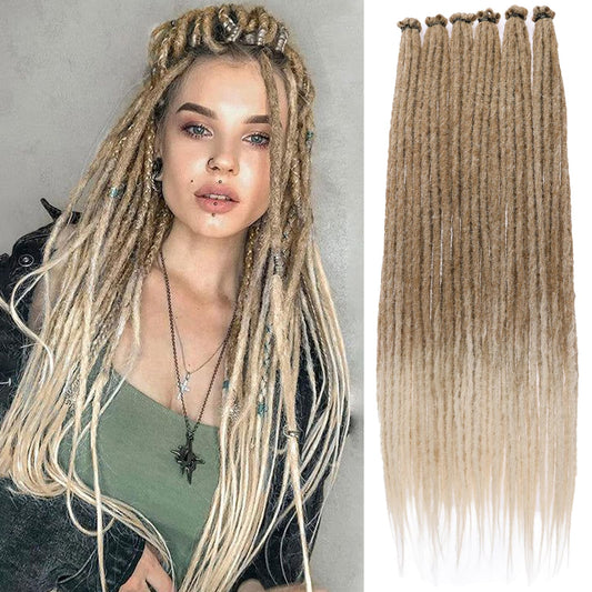 Samtress Dreadlock Extenisons 24 Inch Handmade Synthetic Dreadlocks 10 Strands Hair Extensions Loc Extension Crochet Braiding Hair Synthetic for Women Ombre Brown (#27613)
