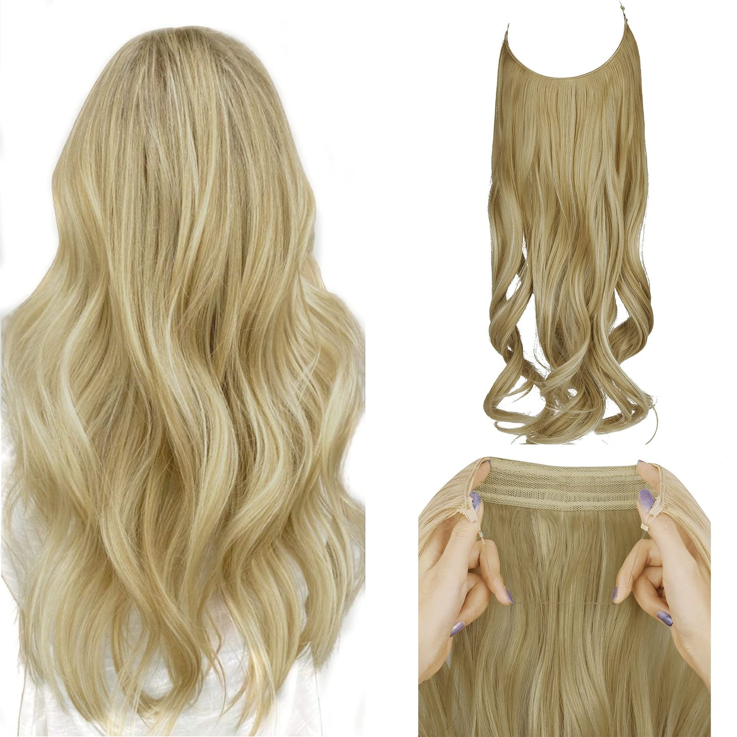 18" Secret Wire Hidden Hair Extension Long Wave Curly Hairpiece  No Clip - Various