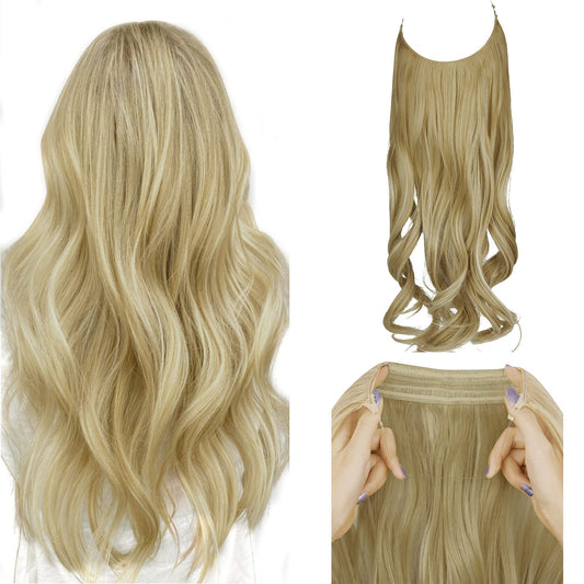 20" Invisible Secret Wire Hidden Line Hair Extension Long Curly Hair Piece Hidden Hair Extension Wavy Hair Piece Synthetic Hairpiece for Women No Clip 20 Inch 145 g