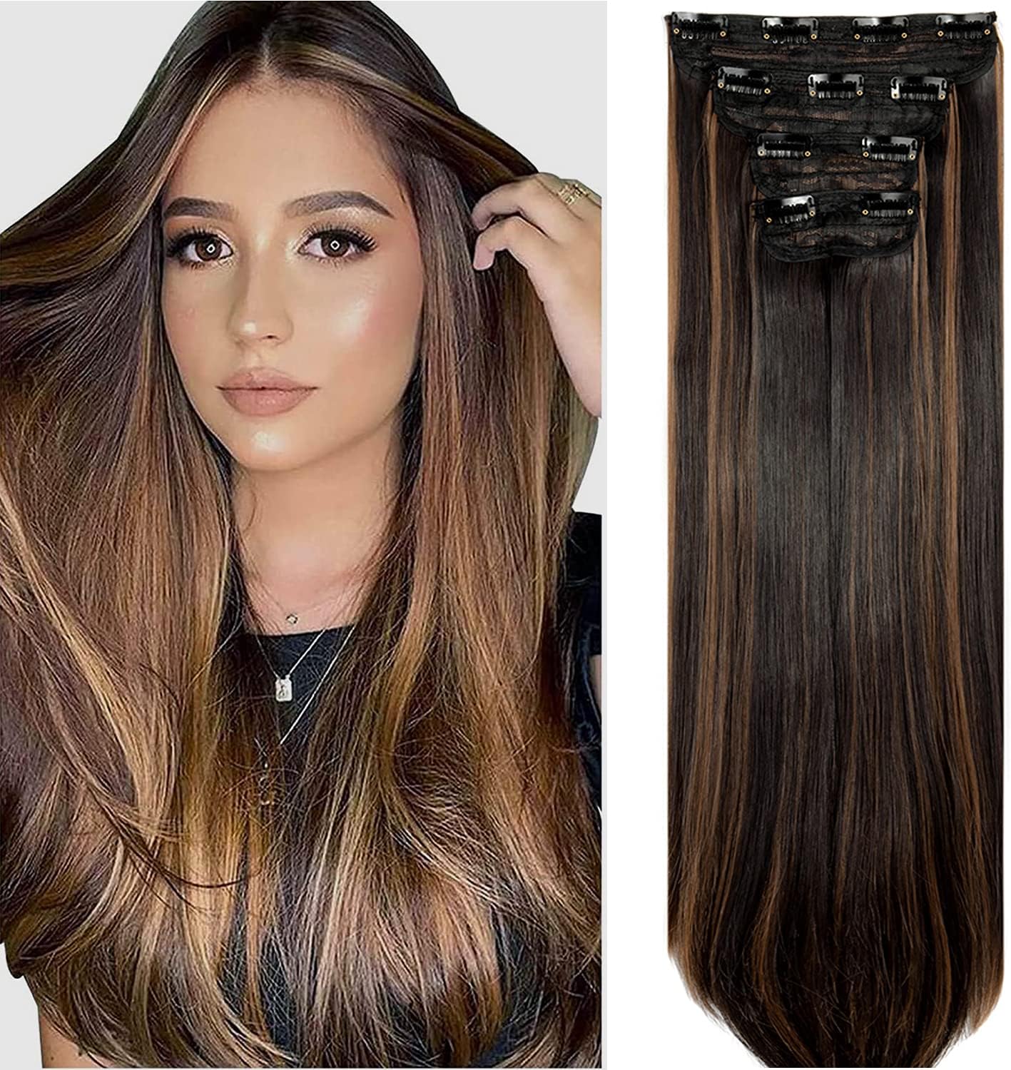 18" Long Straight Clip in Hair Extensions 4 PCS 11Clips Hair Extensions Synthetic Fiber Full Head Clip in on Hair Extensions Clip on Double Weft for Women Girls  - Various colours