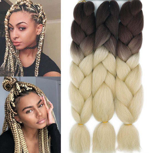 24" Braiding Hair Extension Jumbo Braids Synthetic 3bundles/pack (Brown & Beige)