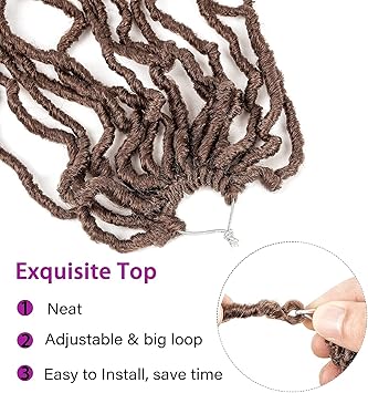 JHZHONG Soft Locs Goddess Curly Wavy Pre-lopped Goddess Locs Dreadlocs Synthetic Hair Extensions-36inch 8Packs（30#-Brown)
