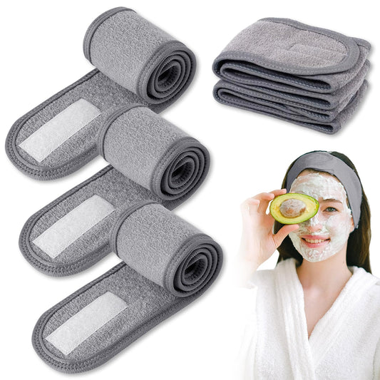 1 Facial Headband, Makeup Facial Head Wrap Non-Slip, Adjustable Headband Terry Cloth for Face Wash Makeup Yoga Sports (Grey)