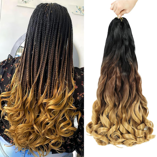 22" French Curly Braiding Hair 22 Inch 6pcs/lot Loose Wavy Spiral Curl Braids French Curl Braiding Hair Synthetic Extensions Yaki Texture Pre Stretched Bouncy Braiding Hair(1B/30/27)