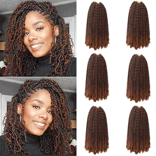 Xtrend 10 Inch 6 Packs Spring Twist Hair For Butterfly Faux Locs Short Crochet Braids Hair Synthetic Ombre Spring Curl Hair Extension For Women (T30#) (T27#)