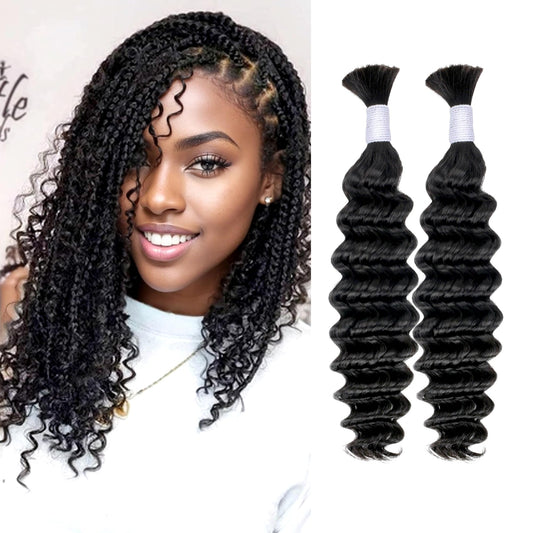 Deep Wave Bulk Human Hair for Braiding 2 Bundles 100g 16 Inch No Weft 10A Brazilian Virgin Curly Human Hair Extensions for Boho Braids Wet Wavy Human Braiding Hair