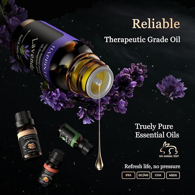 Essential Oils Set, HAPPINTER Top Organic Essential Oils Set of 32pcs for Skin Hair Body, for Humidifier, Home Diffuser, Massage, Candle Soap Making