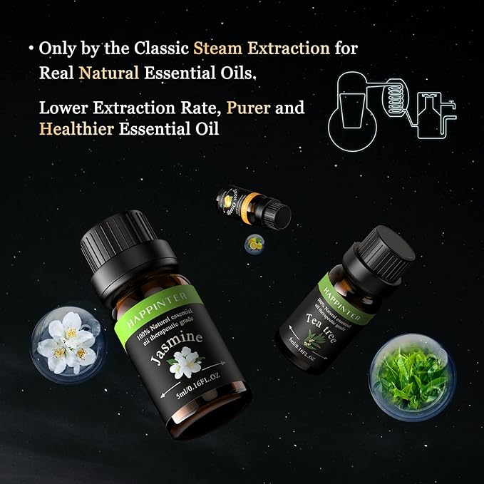 Essential Oils Set, HAPPINTER Top Organic Essential Oils Set of 32pcs for Skin Hair Body, for Humidifier, Home Diffuser, Massage, Candle Soap Making