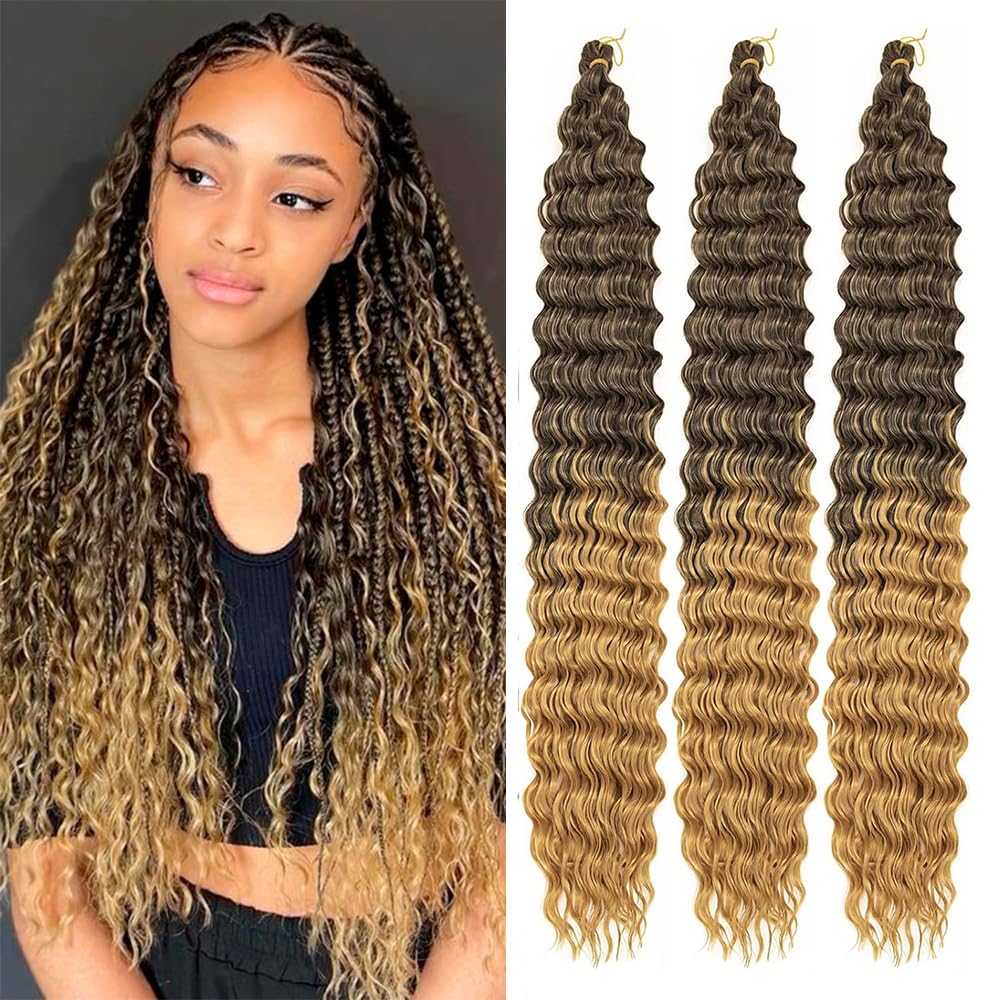 Deep Wave Crochet Hair Extensions 22 Inch Curly Braiding Hair – T27# (5 pc)