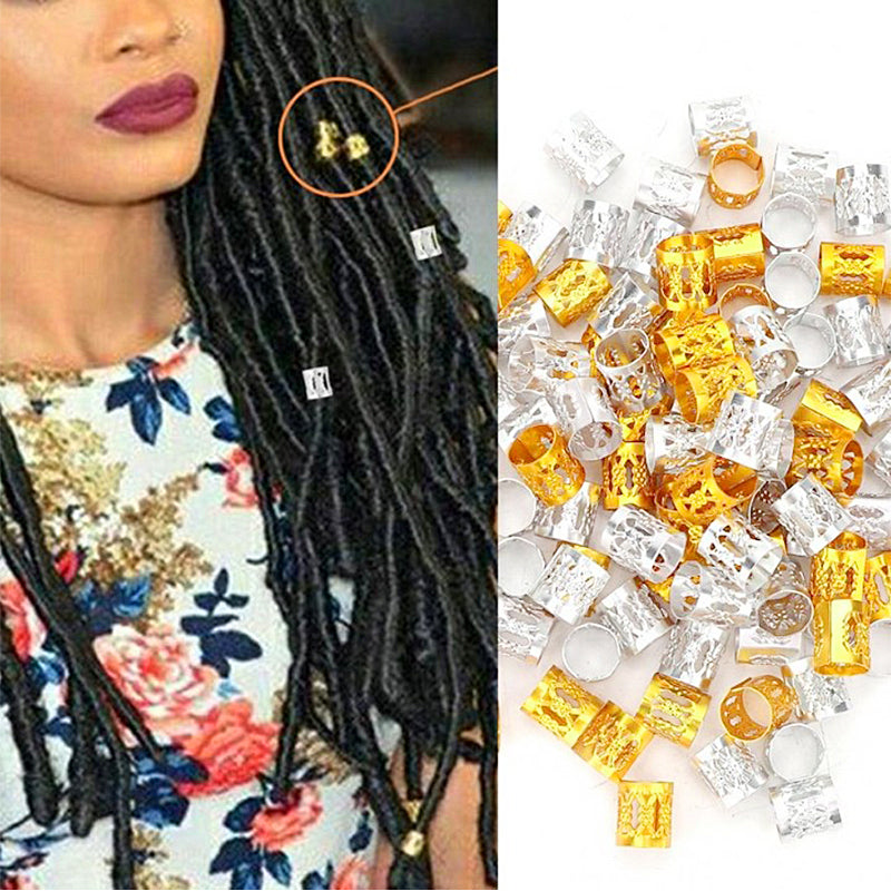 100pcs Hair Braid Cuff Hair Extension Ring Wig Decorative Tool Hair Bead Dreadlocks Hair Rings Braiding Hole Micro Ring - Silver