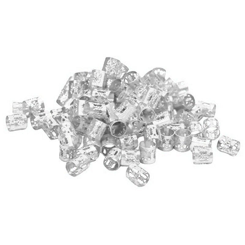 100pcs Hair Braid Cuff Hair Extension Ring Wig Decorative Tool Hair Bead Dreadlocks Hair Rings Braiding Hole Micro Ring - Silver