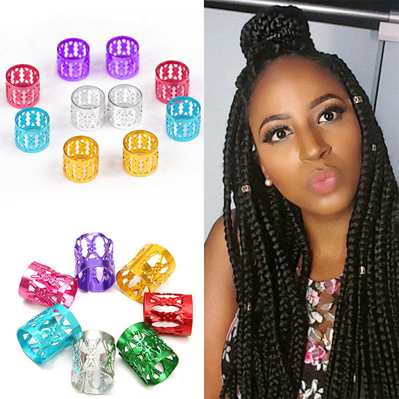 100pcs Hair Braid Cuff Hair Extension Ring Wig Decorative Tool Hair Bead Dreadlocks Hair Rings Braiding Hole Micro Ring - Silver