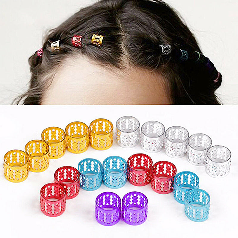 100pcs Hair Braid Cuff Hair Extension Ring Wig Decorative Tool Hair Bead Dreadlocks Hair Rings Braiding Hole Micro Ring - Silver