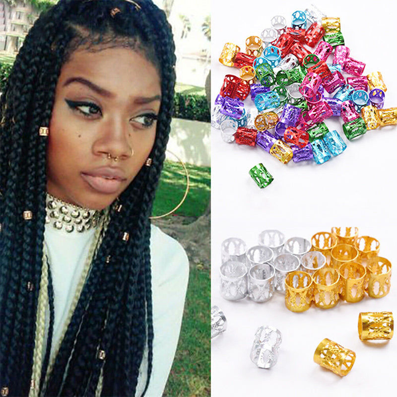100pcs Hair Braid Cuff Hair Extension Ring Wig Decorative Tool Hair Bead Dreadlocks Hair Rings Braiding Hole Micro Ring - Silver