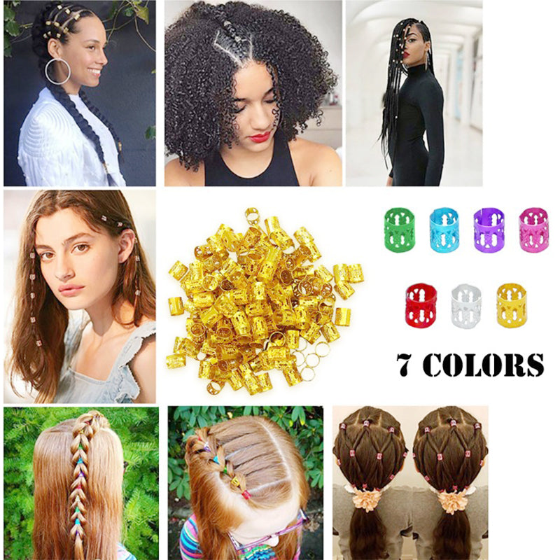 100pcs Hair Braid Cuff Hair Extension Ring Wig Decorative Tool Hair Bead Dreadlocks Hair Rings Braiding Hole Micro Ring - Silver