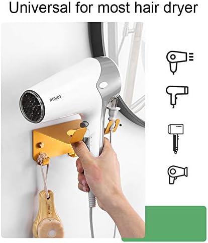 Hosoncovy Hair Dryer Wall Mount Metal Hair Dryer Wall Holder Organizer Universal Hair Dryer Wall Mount for Dyson Supersonic Philips Folding Hair Dryer Silver