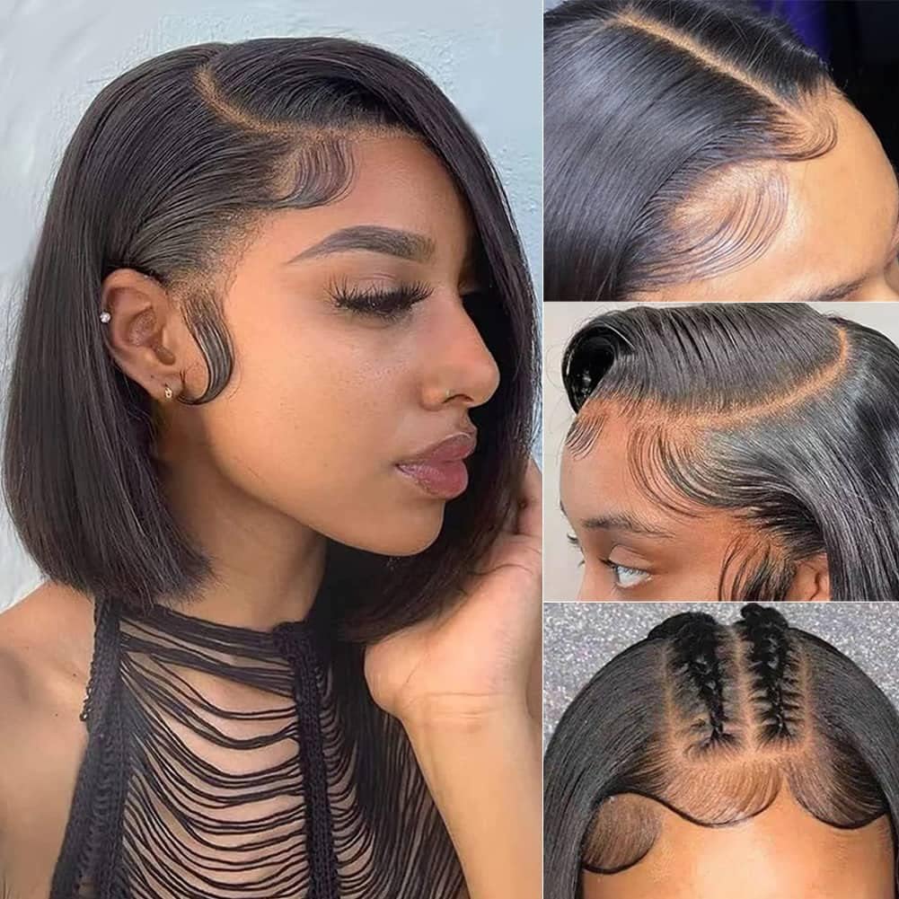 Fashion Idol 4x4 Lace Front Bob Wig Human Hair Wig Pre Plucked With Baby Hair Brazilian Virgin Hair Natural Black 8"