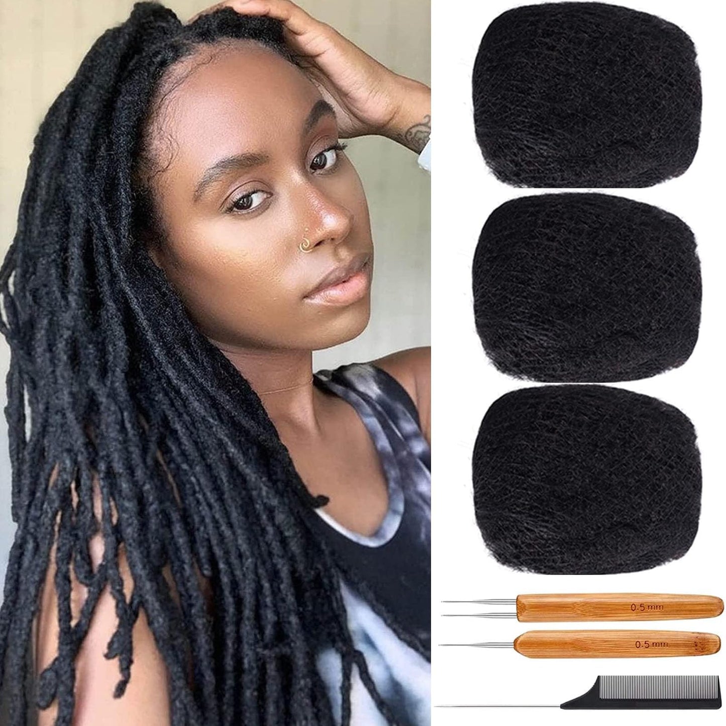 LianLian 3 Packs Afro Kinky Bulk Human Hair for Dreadlocks and Twist Braiding Full Head 100% Human Hair Soft Afro Kinky Curly Hair Bulk for Dreads, braiding (Natural black,10 Inch(Pack of 3)