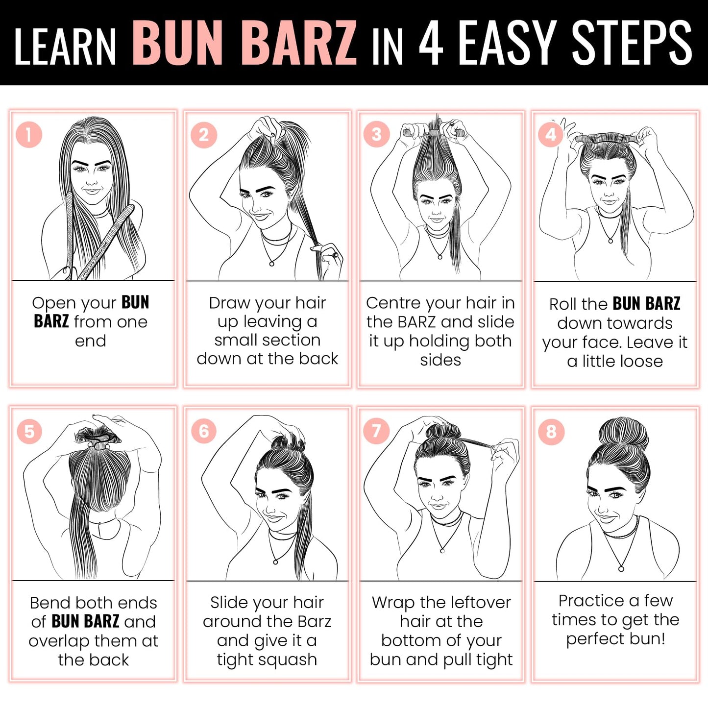 PONY-O Ponytail Holder BUN BARZ – 2 Pack Original Patented No Damage Donut Hair Bun Maker – Hair Bun Alternative Pony Tail Accessory for Easy Hair Styling, Ballet Buns – Black and Brown