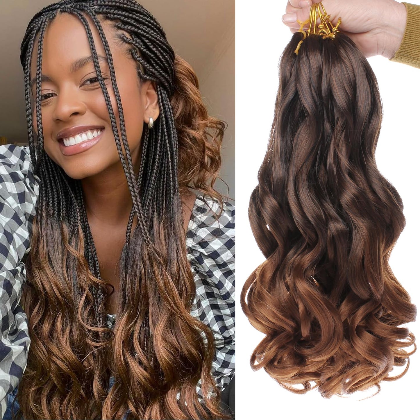 Xtrend 14 Inch French Curly Braiding Hair - Pre-curled Bouncy Braids with Curly Ends for Goddess Box Braids - 8 Packs