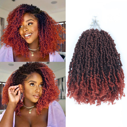 Ainimiu Yanky Twist Crochet Hair - 12Inch 7 Packs (20 Strands/Pcs) Pre-twisted Fluffy Spring Mini Twist Short Passion Twist, Ombre Brown Pre-Looped Crochet Braids Braiding Hair