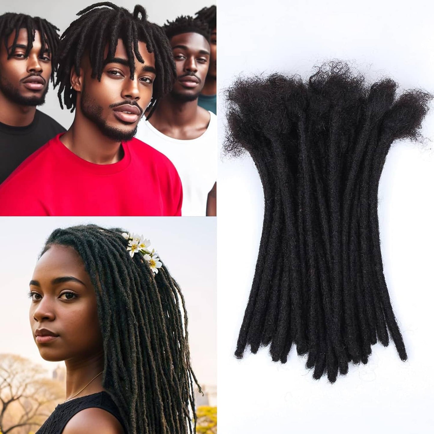 Human Hair Dreadlock Extensions 30 Strands 0.6cm Thickness Loc Extensions Human Hair 8 Inch Afro Kinky Crochet Braiding Hair for Men/Women/Kids Can be Curly and Dyed (1B/8 Inch)