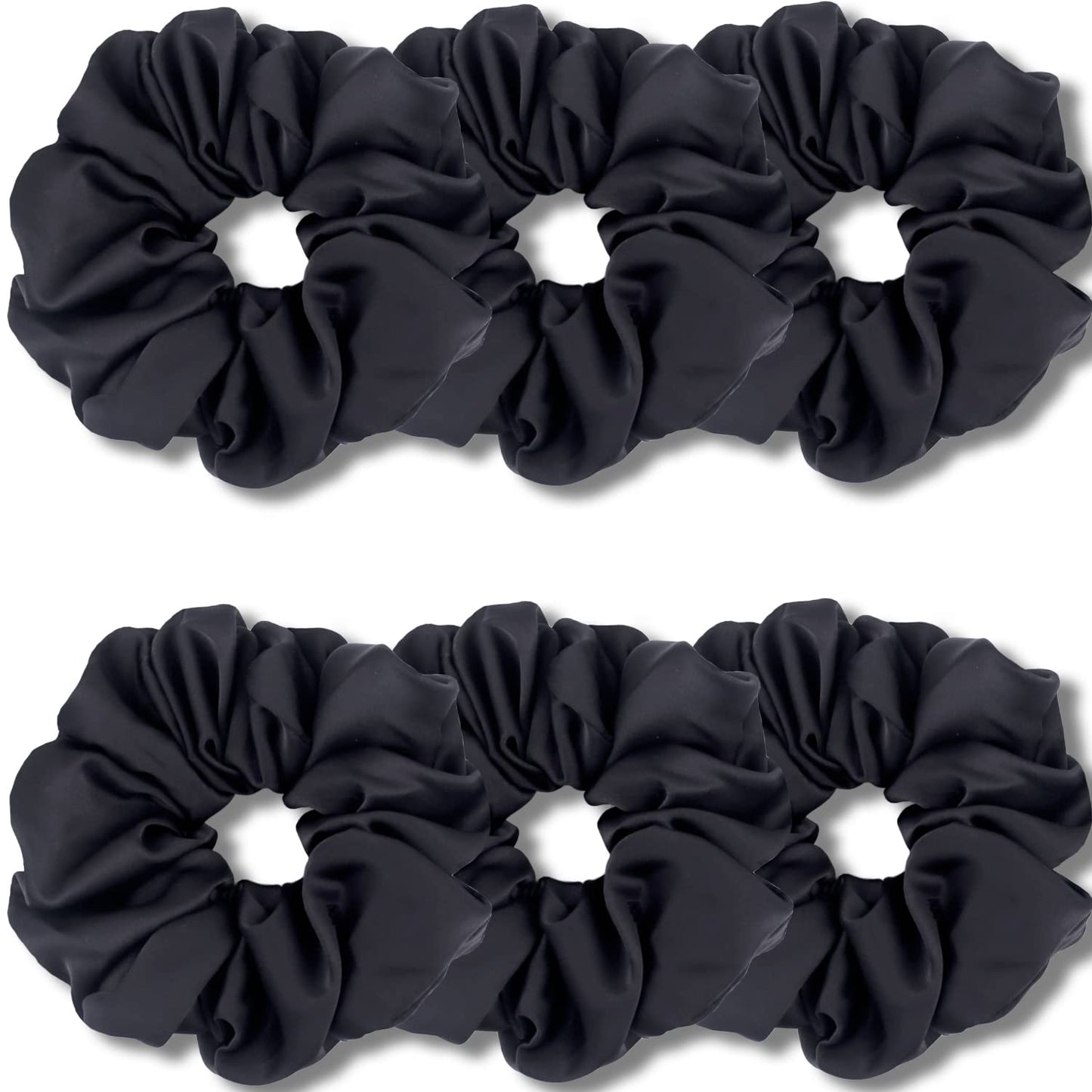 Large Scrunchies for Women Thick Hair, Satin Big Scrunchy, Soft Ropes Ponytail Holder Hair Accessories, 6 Pack (Black)