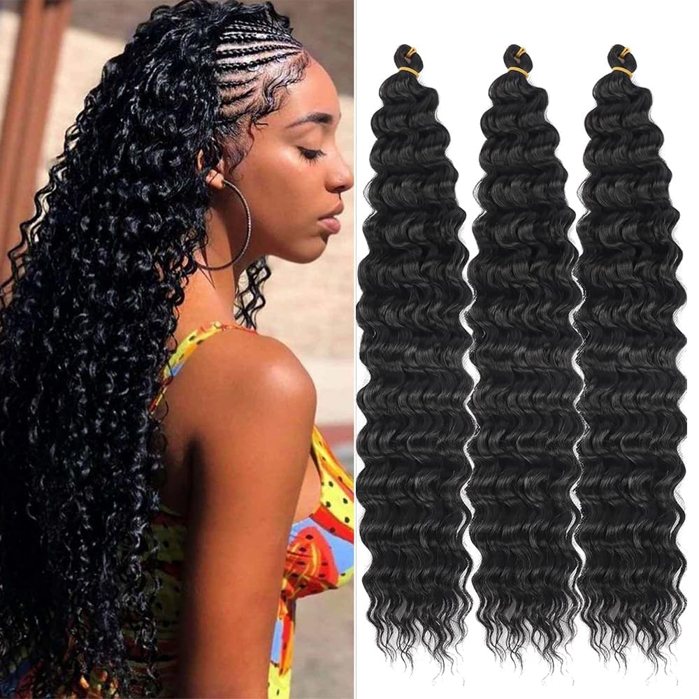22 Inch Deep Wave Crochet Hair Extensions – 1B# (5 pc)