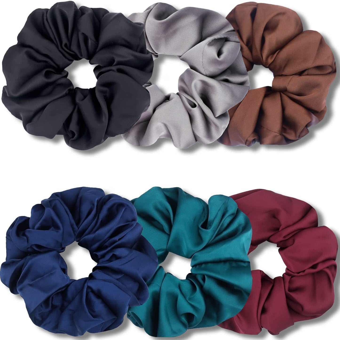 Large Scrunchies for Women Thick Hair, Satin Big Scrunchy, Soft Ropes Ponytail Holder Hair Accessories, 6 Pack (Multi-Color)