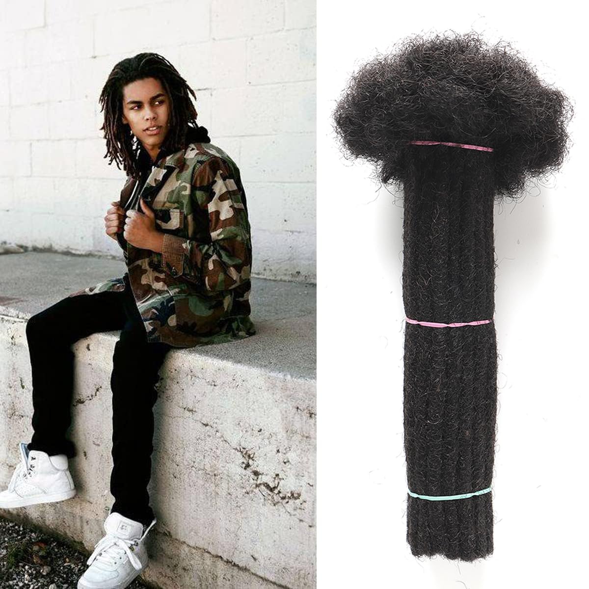 Alaleibaby0.6cmThickness 10 Inch 20Strands Real Human Hair Dreadlock Extensions for Man/Women Full Head Handmade Permanent loc Extensions Bundles Can Be Dyed Bleached Curled and Twisted (10 inch,1B)