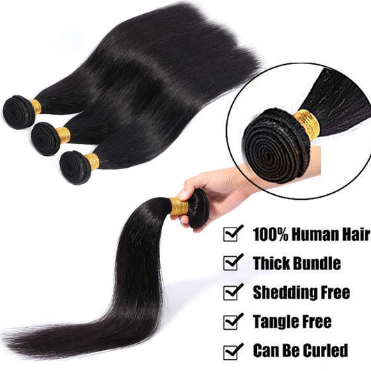 20 22 24 inch SEGO Brazilian Virgin Human Hair 3 Bundles Straight Human Hair Weft Weave Extensions #1B Natural Black (300g)